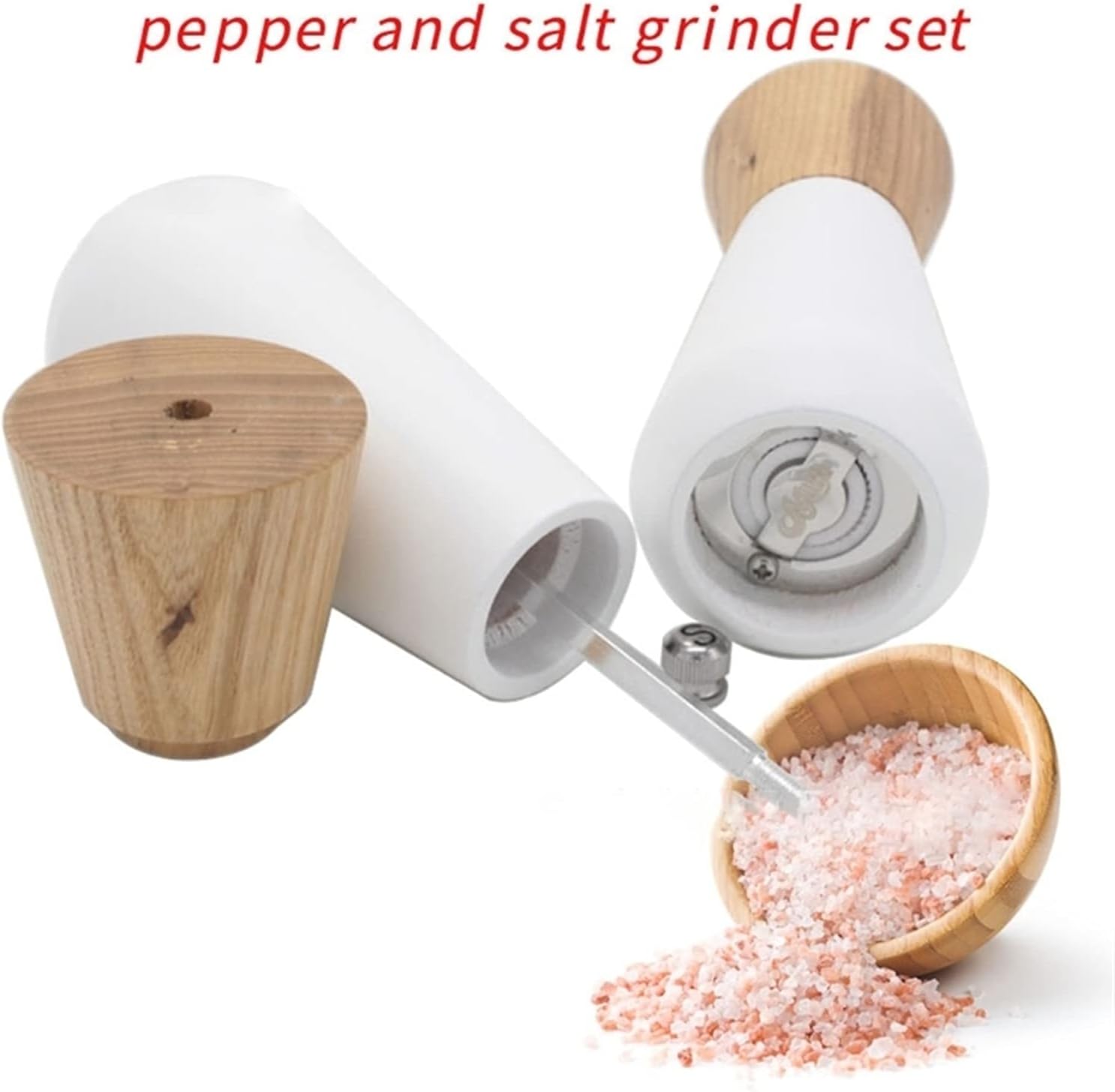 Pepper Grinder Mill Stylish White Salt Grinder Wooden Pepper Salt Grinder Set Pepper Mill Salt Pepper Shakers Ceramic Refillable Fits in Home Kitchen Barbecue Fits in Home Kitchen Barbecue