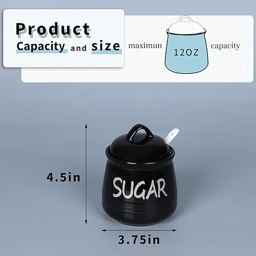 Miniatura 4 de HAOTOP Azucarero de porcelana con tapa y cuchara 12 oz (negro)