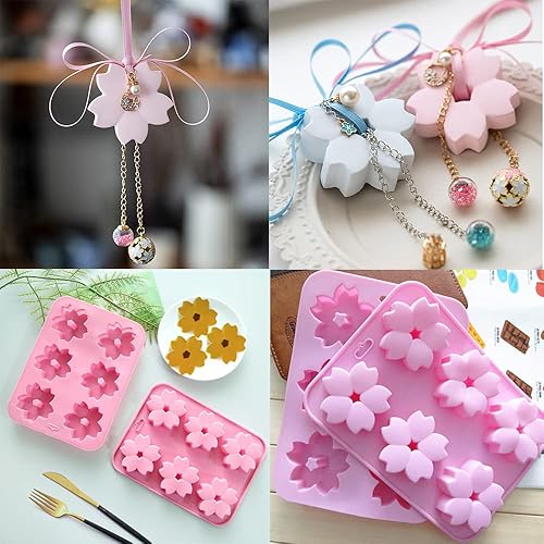 Miniatura 2 de Gulinaza Moldes de silicona, 3 piezas de 6 cavidades de Sakura, moldes en forma de flores de Sakura, bandeja para hornear pasteles de galletas,