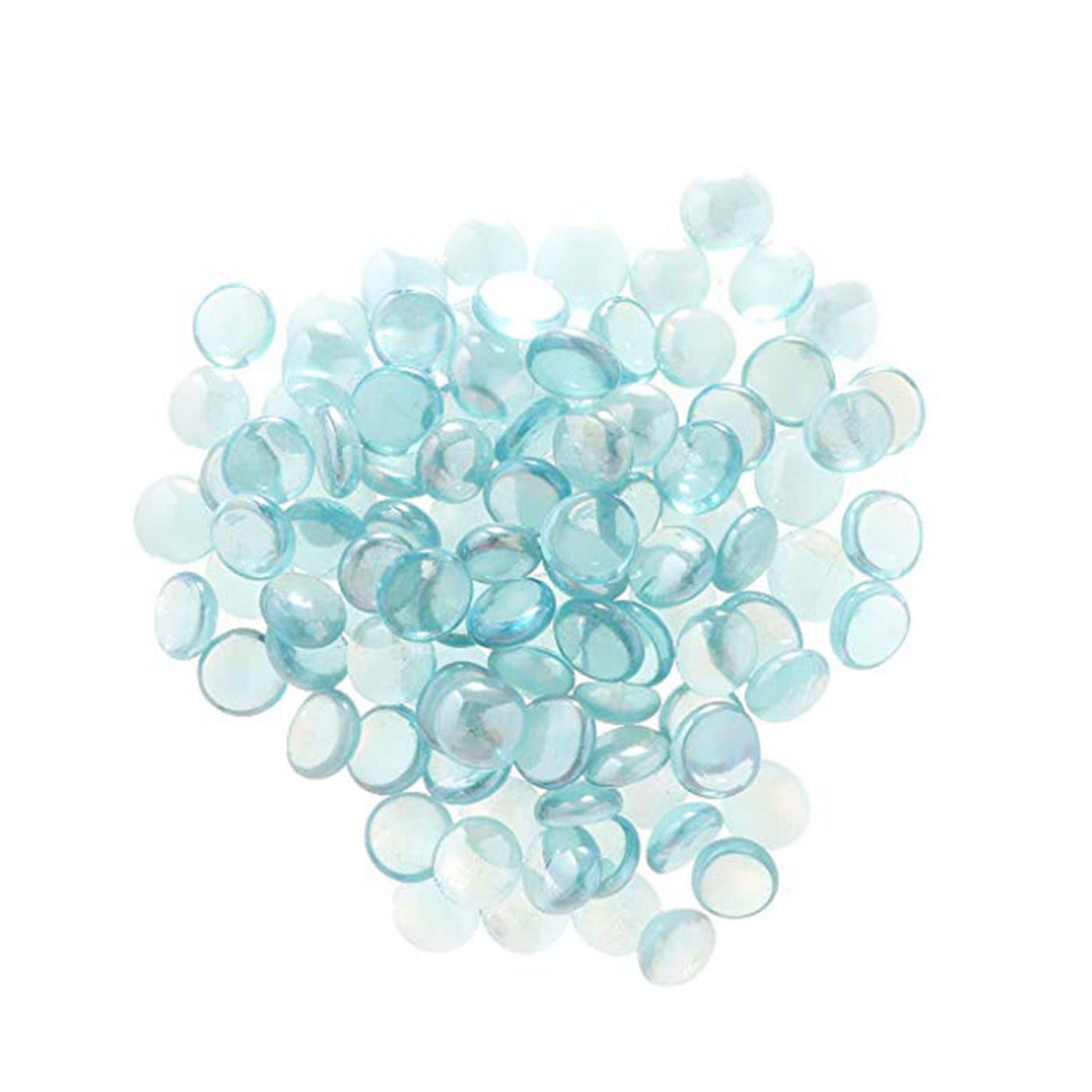 YMLOVE 100 Pcs Crystal Rocks Flat Marbles, Pebbles, Glass Gems for Vase Fillers, Party Table Scatter, Wedding, Decoration, Aquarium Decor (Transparent Ocean Blue)