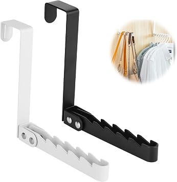 2 Pcs Folding Over Door Hanger Over Door Hooks No-Drilling Hanger Over Folding Clothes Hanger with 5 Grooves for Coats Clothes Hat Towel Jacket White and Black