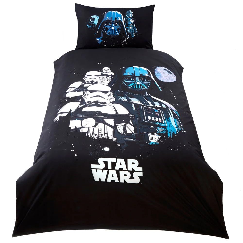 dreamtex Star Wars Dark Side Single Duvet Cover and Pillowcase Set Official Reversible Bedding for Kids Darth Vader & Stormtrooper Design