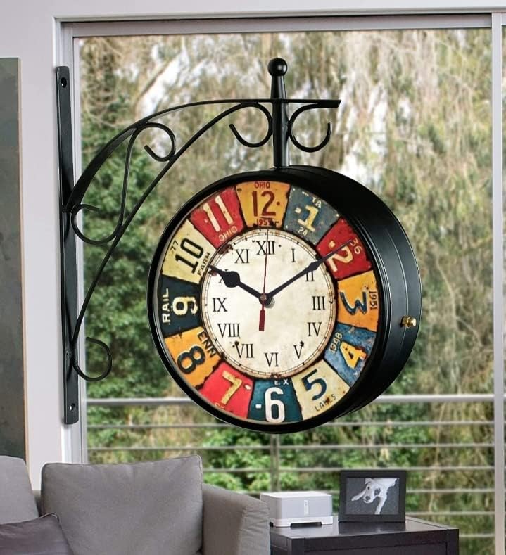 Buy Vintage Product Antique Double Sided Railway Station/Platform Analogue Iron Metal Wall Clock