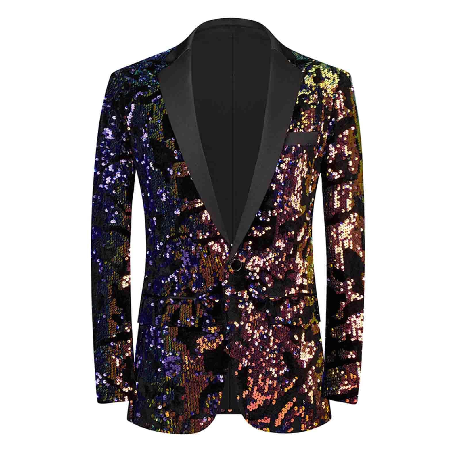 Pailletten Blazer Herren, Party Formelle Discokugel Kleidung Glitzer Blazer Slim Fit Hochzeit Herren Pailletten Sakko Mantel Langarm Mantel Anzug Herrenjacke Performance-Kostüm