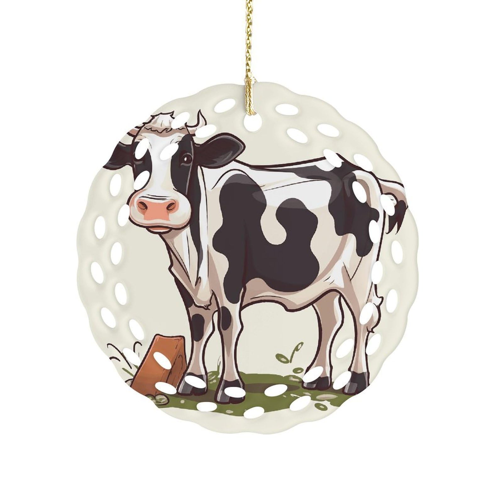 Dairy Cow Christmas Ornament Holiday Hanging Decoration Xmas Tree Keepsake Personalized Xmas Tree Ornament Round Ceramic Ornaments for Keepsake Gifts Ideas Home Decor