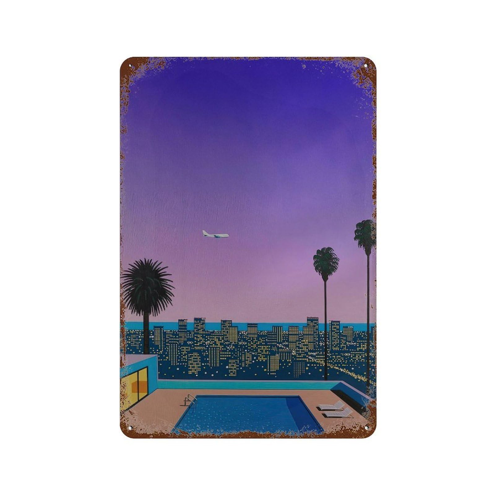 xiaoxiaoshen Cityscape And Poolside. Hiroshi Nagai Japanese City Pop Wall Decor Art Metal Tin Poster Modern Home Decor Art Home Bar Shop Decorations Vintage Sign 30x20cm