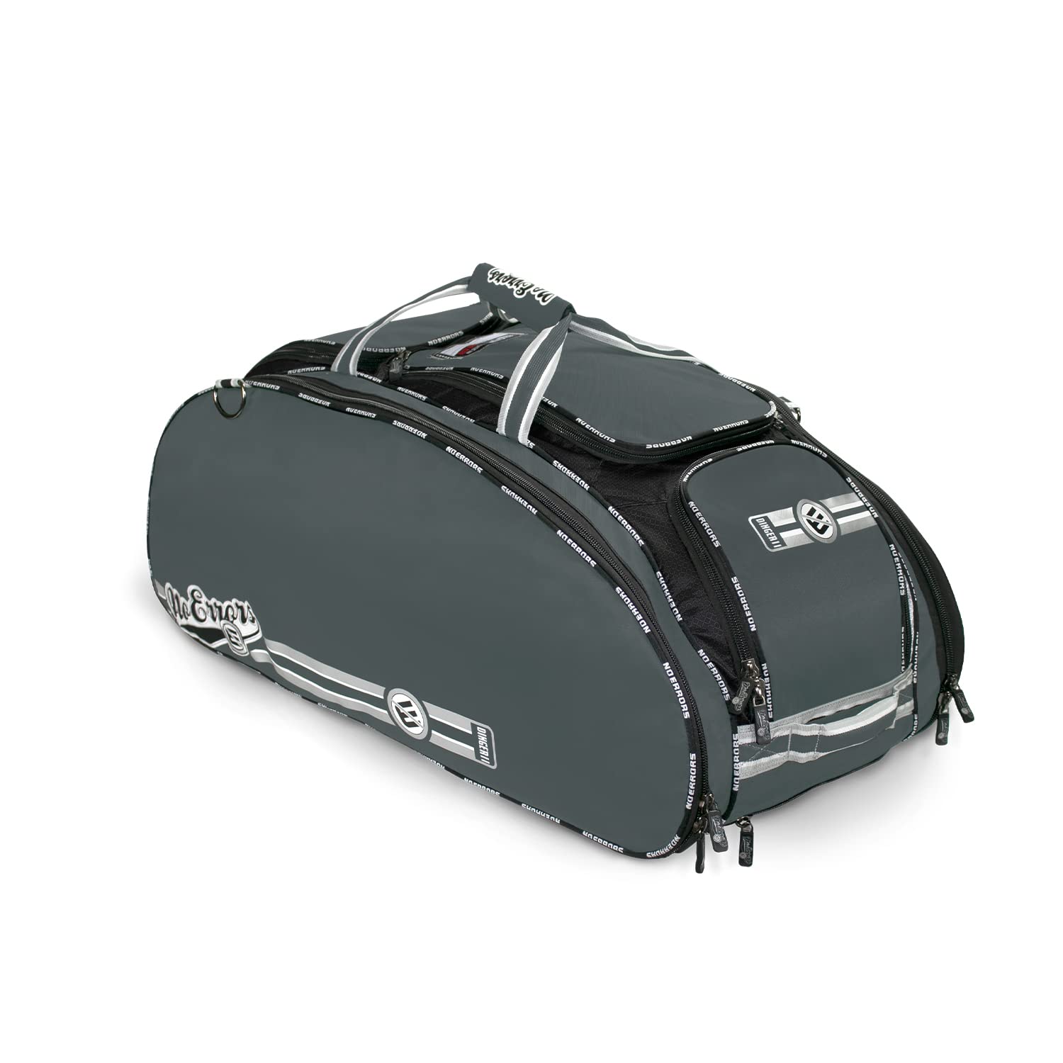 The Dinger Baseball Bat Bag - 15 Compartments for More Storage Than Other Baseball Equipment Bags - Room for 4 Bats - Velcro Batting Glove Strip - Hangs on a Fence - Rolling Wheels