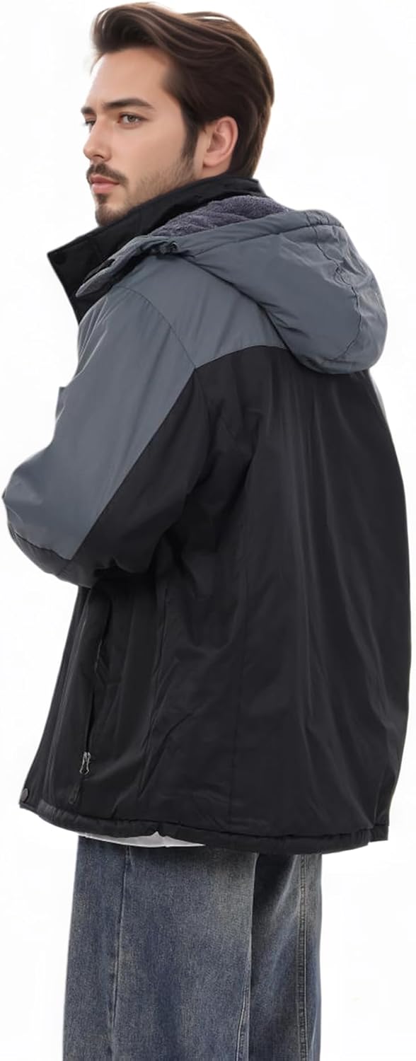 Men's Waterproof Ski Winter Jacket with Detachable Hood, (S-4XL), Warm Windproof Snow Coat for Skiing & Snowboarding