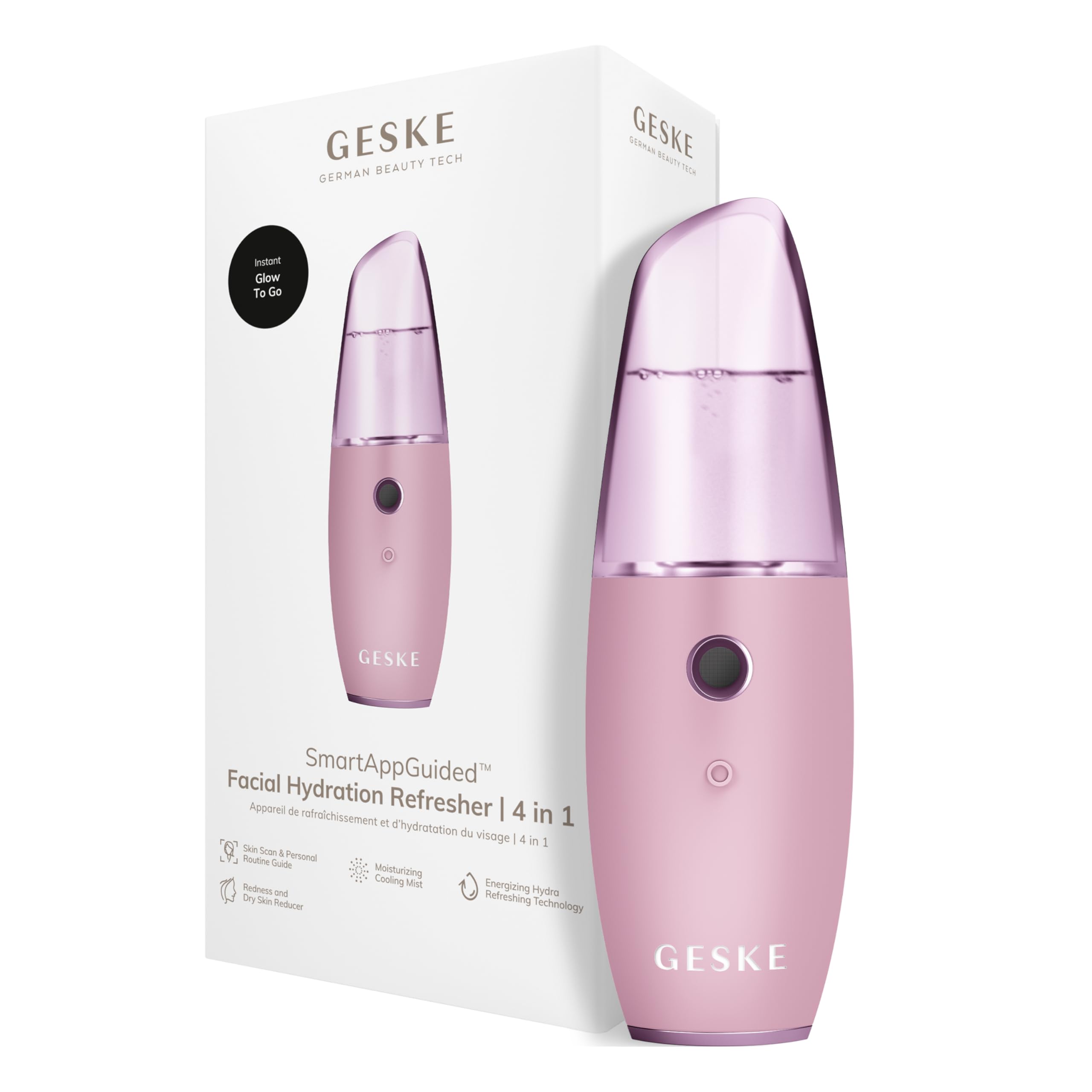GESKE | SmartAppGuided™ Facial Hydration Refresher | 4 in 1 | Wasserzerstäuber | Gesichtsdampfer | Wasserspray | Face Mister | Gesichtsreinigungsgerät | Sprühnebler | Kosmetik | natürlicher Glow