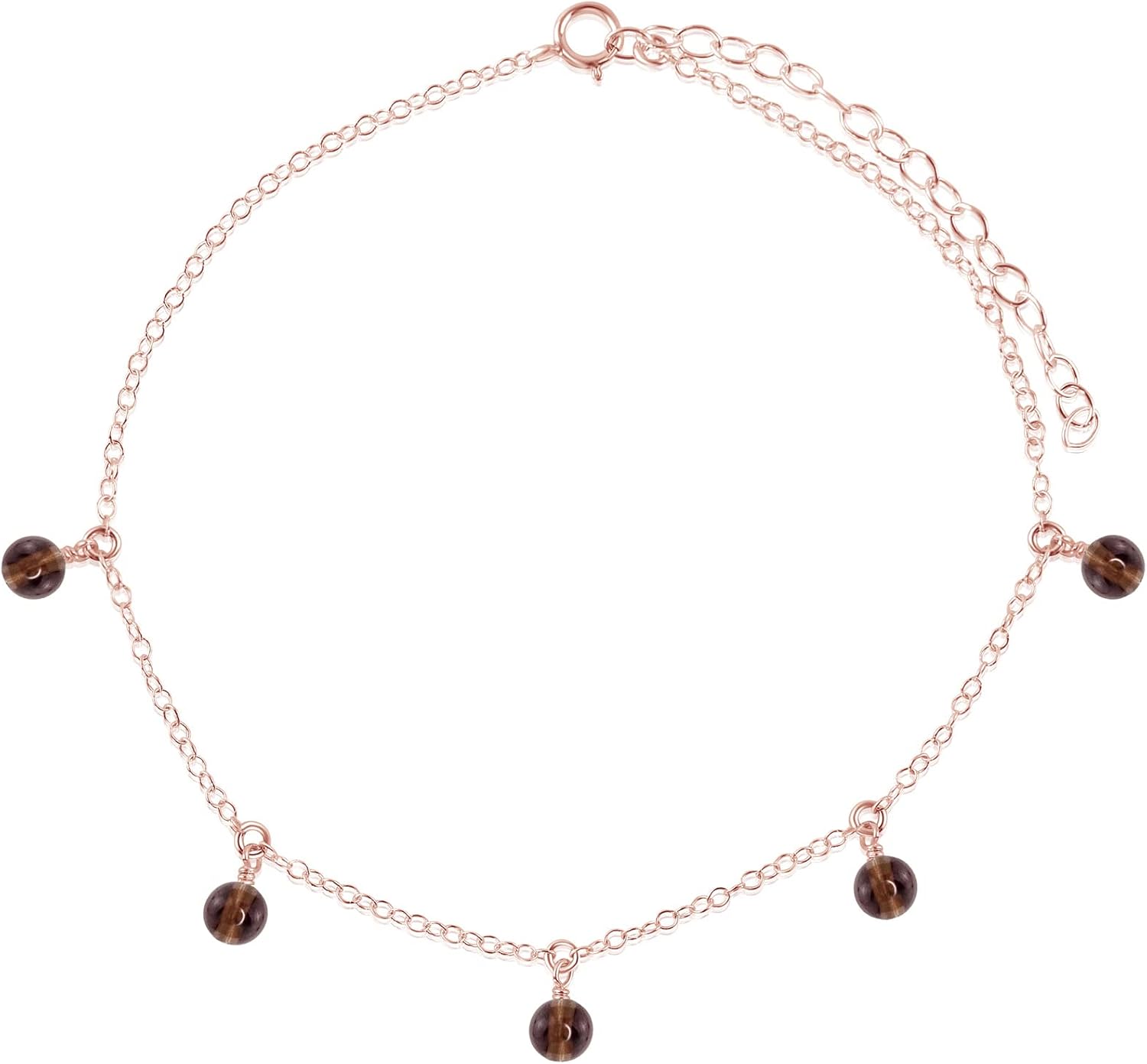 Luna Tide Smoky Quartz Bead Drop Anklet in 14k Rose Gold Fill