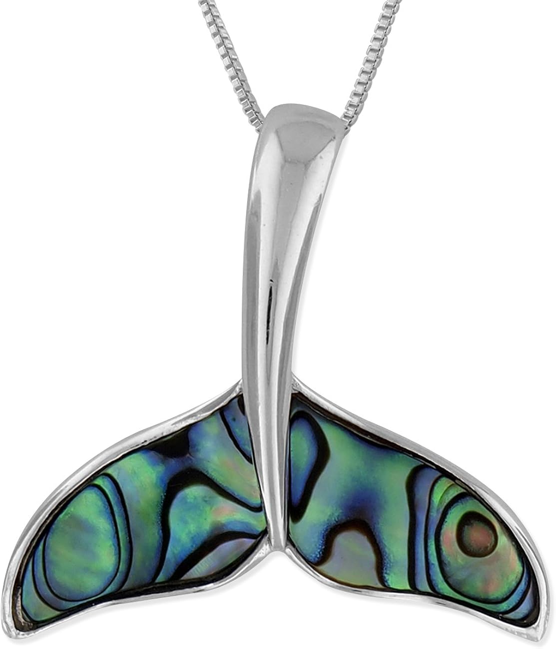 Hawaiian Silver Jewelry Collar con colgante de cola de ballena Collar de plata de ley premium con incrustaciones de concha de abulón Collar
