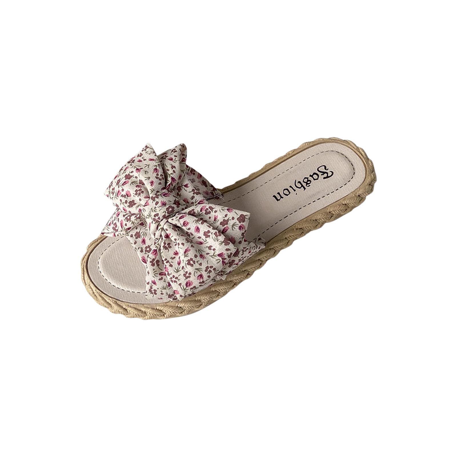 Claquette Plates Semelle Tressée Femmes d'été Claquettes de Plage et Piscine Pantoufles avec Nœud Chaussons à Bout Ouvert Nu Pieds Confortable Antidérapant Chaussures pour Maison Salle de Bain Douche