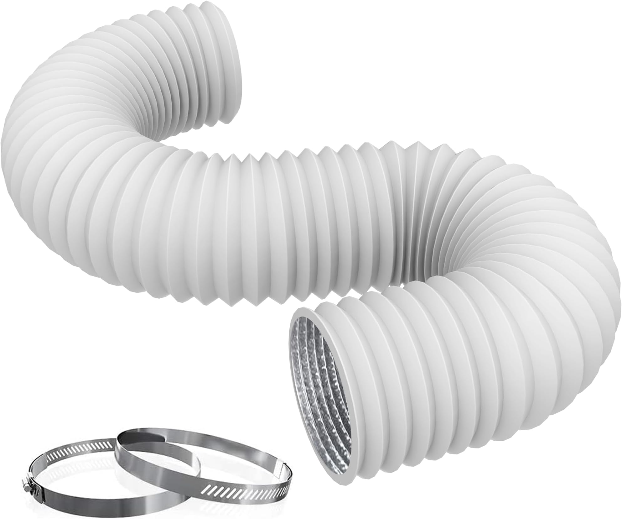 Dryer Vent Hose Flexible Aluminum Foil PVC Air Ducting for HVAC Ventilation Fan Filter Kitchens Exhaust,White (4IN 8FT)