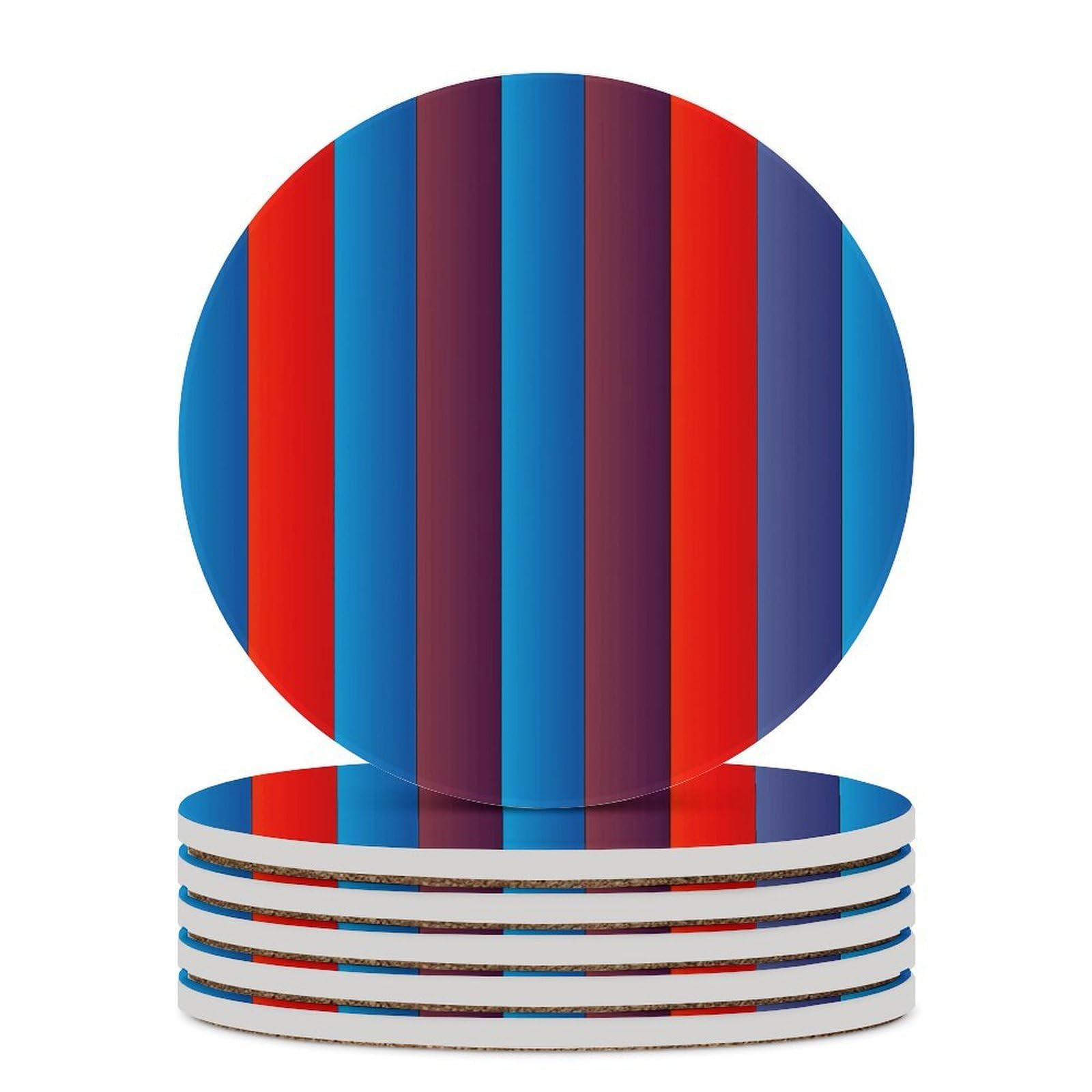 Sottobicchieri verticali rossi e blu con supporto per tavolino da caffè, sottobicchiere in ceramica con base in sughero, sottobicchiere in pietra in ceramica per bevande fredde o calde, 10 cm