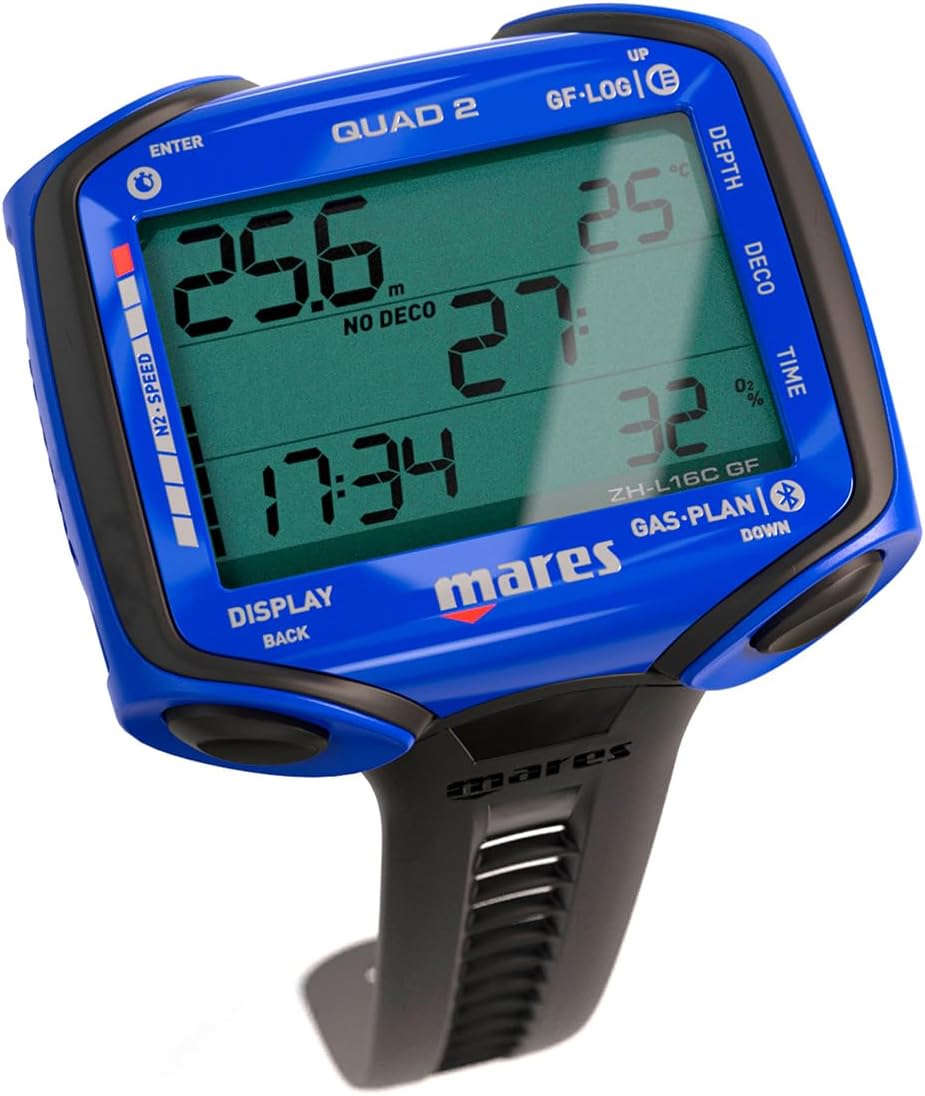 - Quad 2 Smart Wrist Underwater Scuba Dive Computer | Depth, Decompression, Time Display, Blue