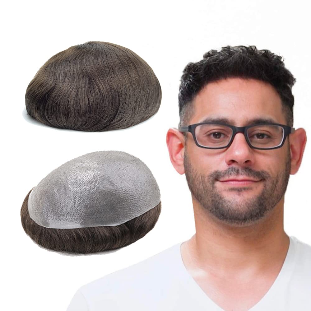 Lordhair Human Hair S1-V 0.06mm Super Thin Skin V-looped Stock Mens Hair Pieces Dark Brown Color 2, #2