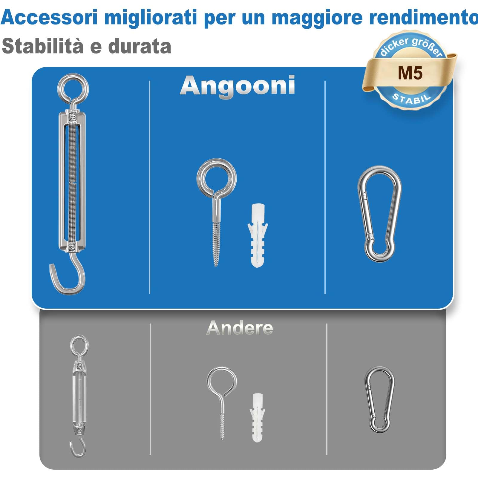 Angooni Set di fune in acciaio da 30 m, fune in acciaio inossidabile da 3 mm rinforzata, tenditore M5 in acciaio inossidabile, gancio a parete M5, fune in acciaio con occhielli, supporti per piante