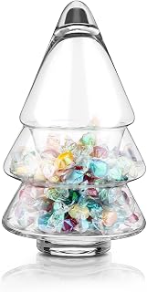 Sliner Christmas Tree Candy Jars Glass Cookie Jars with Lids Lovely Christmas Tree Jar Bowl Food Storage Container for Xmas Festival Holiday Party Gift Table Decoration(9.06 x 5.12 Inch,Clear)