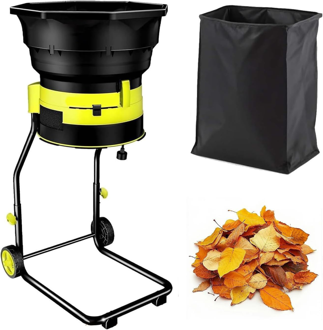 Trituradora Eléctrica De Hojas De 2500W,Trituradora De Jardín Sin Cuchillas con Ruedas Y Bolsa De Almacenamiento,Tritura Hojas Caídas,para Limpieza De Jardín NoPowerCord