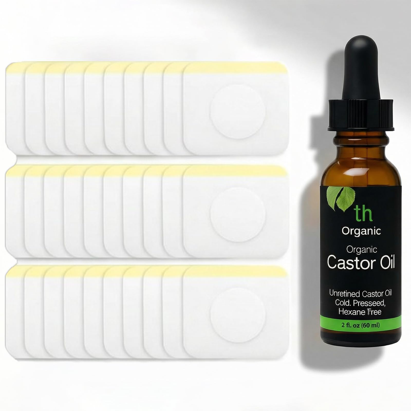 iThinkHome Disposable Castor Oil Belly Button Patches (30 Pack) with Castor Oil Organic Cold Pressed, 2 oz Glass Bottle, Self-Adhesive Castor Oil
