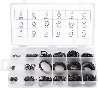 300Pcs E-Clip Snap Ring Kit E-Clip Replacement Set External Retaining Ring Assortment, 2mm to 32mm, E Clip Assortment Kit E-Clip External Retaining Ring Assortment Set