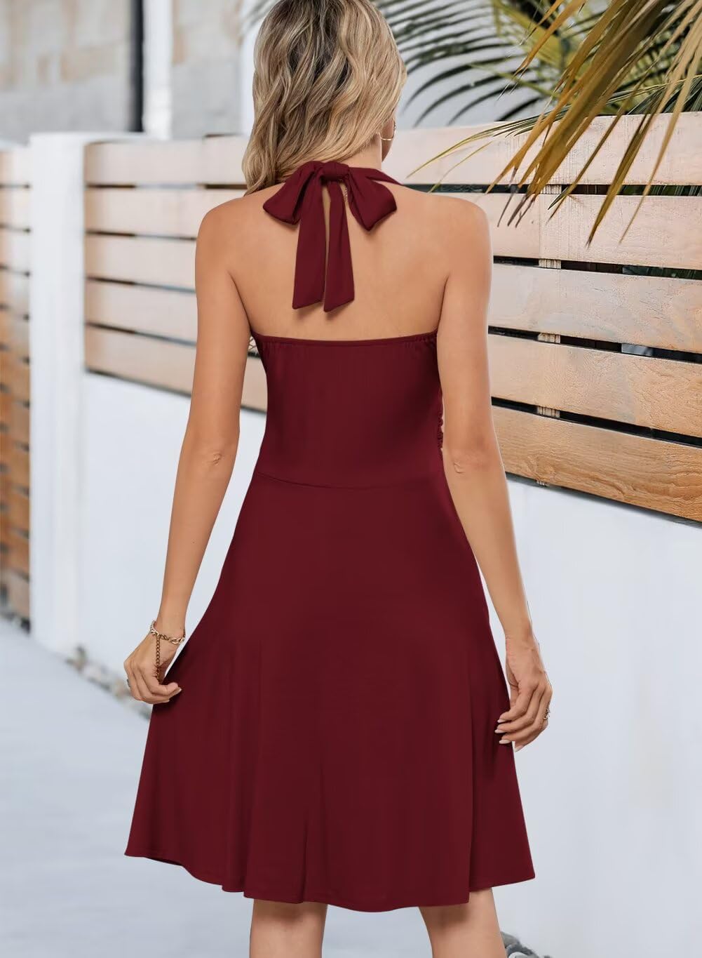 WKIOR Womens Sundress Summer Beach Vacation Sleeveless Halter Neck A-Line 2026 Boho Floral Midi Dress with Pockets - Image 4