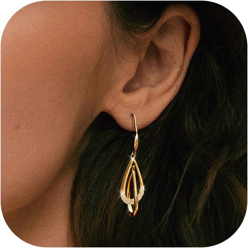 Gold Earrings for Women, Silver Earrings, Trendy Dangle Stud Jewelry for Women, 14K Gold-Plated and Silver Dainty Jewelry Cute Teardrop Dangling Gift