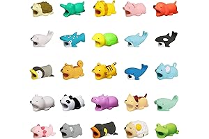 JASREE 25Pcs Cute Animal Cable Saver Protector for USB Charger Cord
