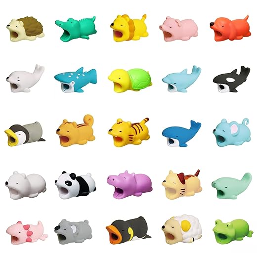 LIBOOI 25Pcs Cute Cable Protector Animals, Phone Charger Bites Cord Protector, USB Animal Mobile for Most Cellphone and Tablet (US1-920S688666-HD)