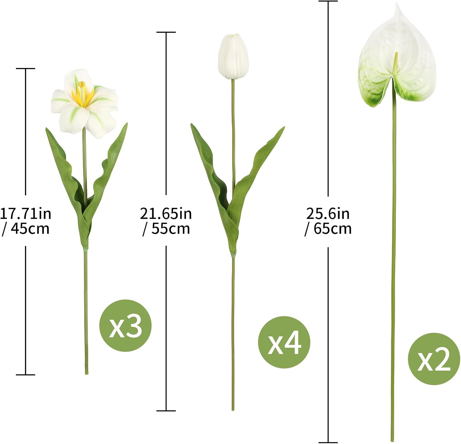 ホワイトフェイクチューリップフラワー PU リアルタッチ フェイクフラワーブーケ アンスリウム 造花 ウェディング フラワーアレンジ