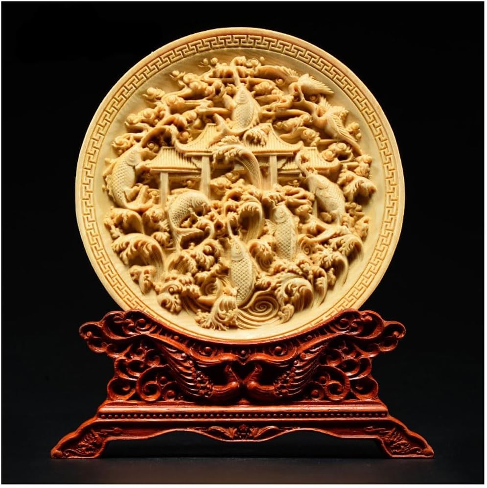 Bookshelf Decor Wood Carving Carp Ornament Solid Wood Head Root Carving Mahogany Home Decoration Crafts Unique Home Decor(B)
