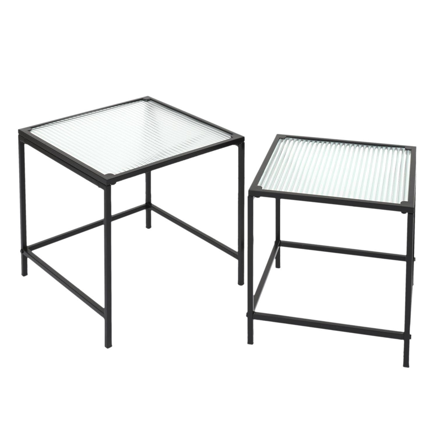 HOME DECO FACTORY - HD7195 Table Gigogne en Verre Trempé et Fer - Élégante et Moderne - pour Salon ou Chambre - Dimensions Grande 40 x 38 x 40 cm - Petite 35 x 35 x 35 cm - Couleur Noir