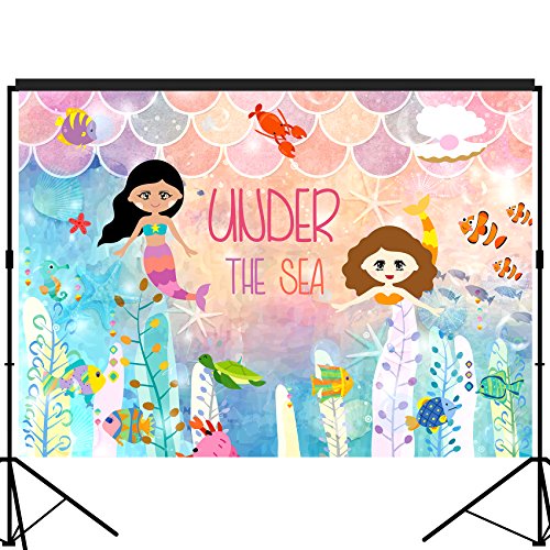 Sotto il mare Sirena Principessa Sfondale Grande Striscione Decorazione Dessert Tavolo Sfondo Fotografico 7x5 piedi