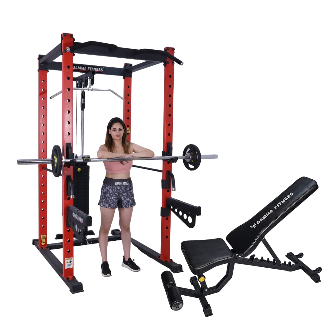 GAMMA FITNESS Power Squat Rack PR-42 Luxury with Semi Commercial Adjustable Gym Bench AB-201| 2 Combo Pair for Home Gym | LATS Pull Down PR-40 in Commercial Pipe|-image-49
