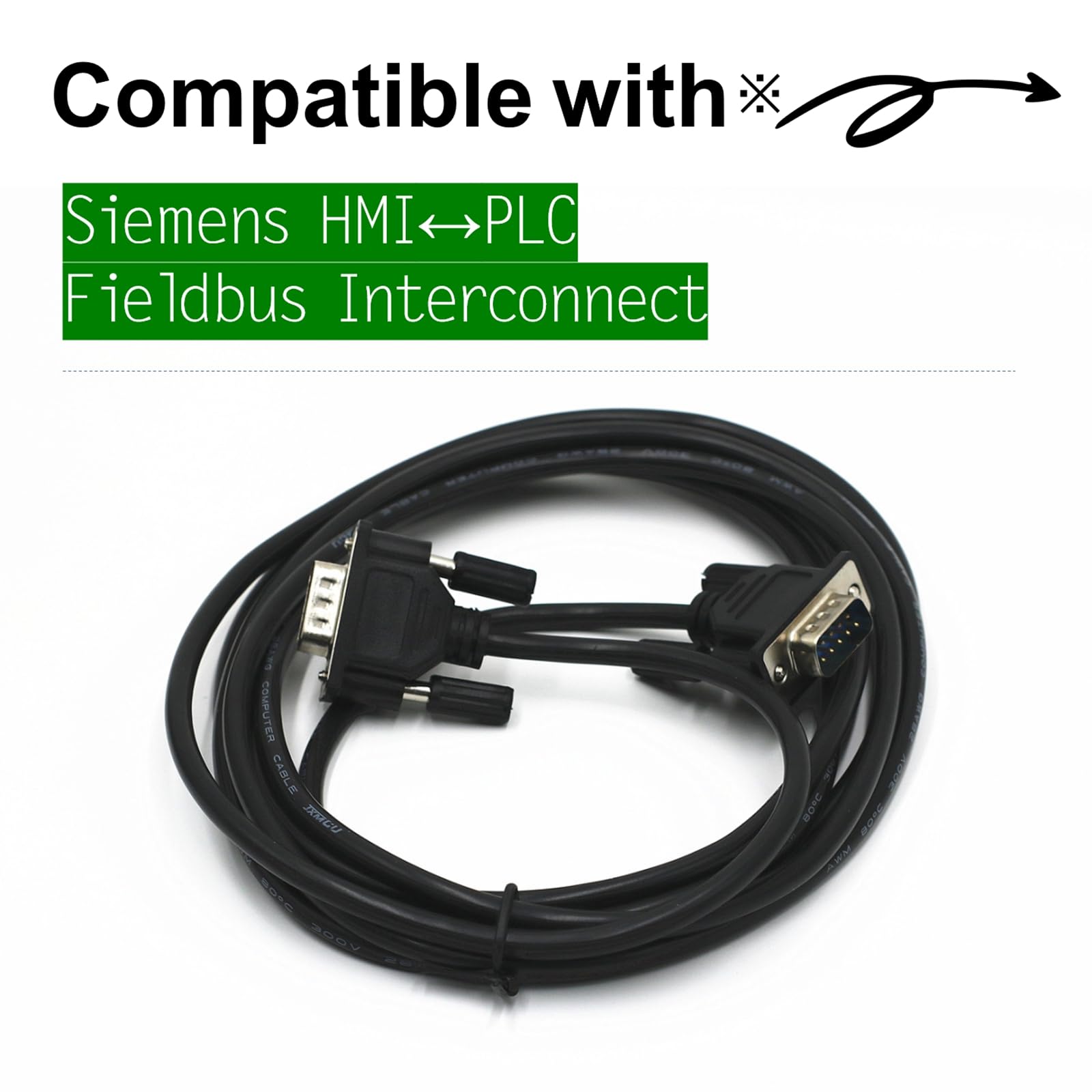 Wood Thrush Siemens HMI to PLC Communication Cable - DB9 Male to DB9 Male RS485 Shielded Serial Interface Wire Compatible with Smart IE Series HMI & S7-200Smart/S7-1200 PLC,9.84ft