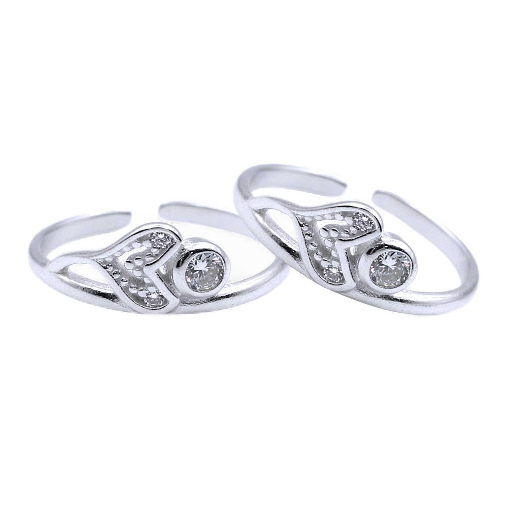 taraash 925 Sterling Silver Heart CZ Toe Rings for Women | Adjustable Silver Finish Toe Ring | Fancy Star–Heart Design with Stamp | Gift for Valentine, Birthday-picture-1