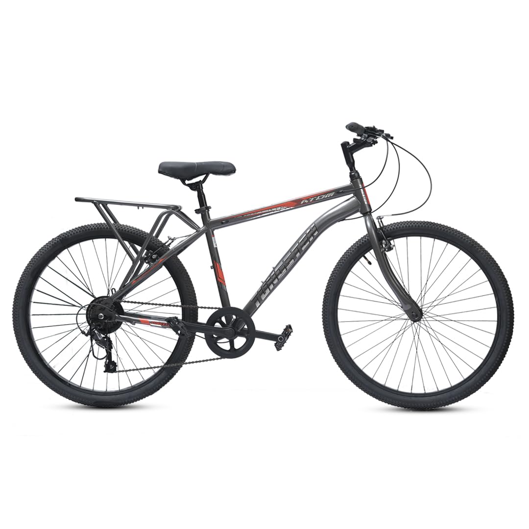 TUNGSTEN - Atom 7 Speed | 26 Inch Mountain Bike | Integrated Carrier | Rigid Fork | Ideal For 12+ Years | Unisex,Grey-picture-11