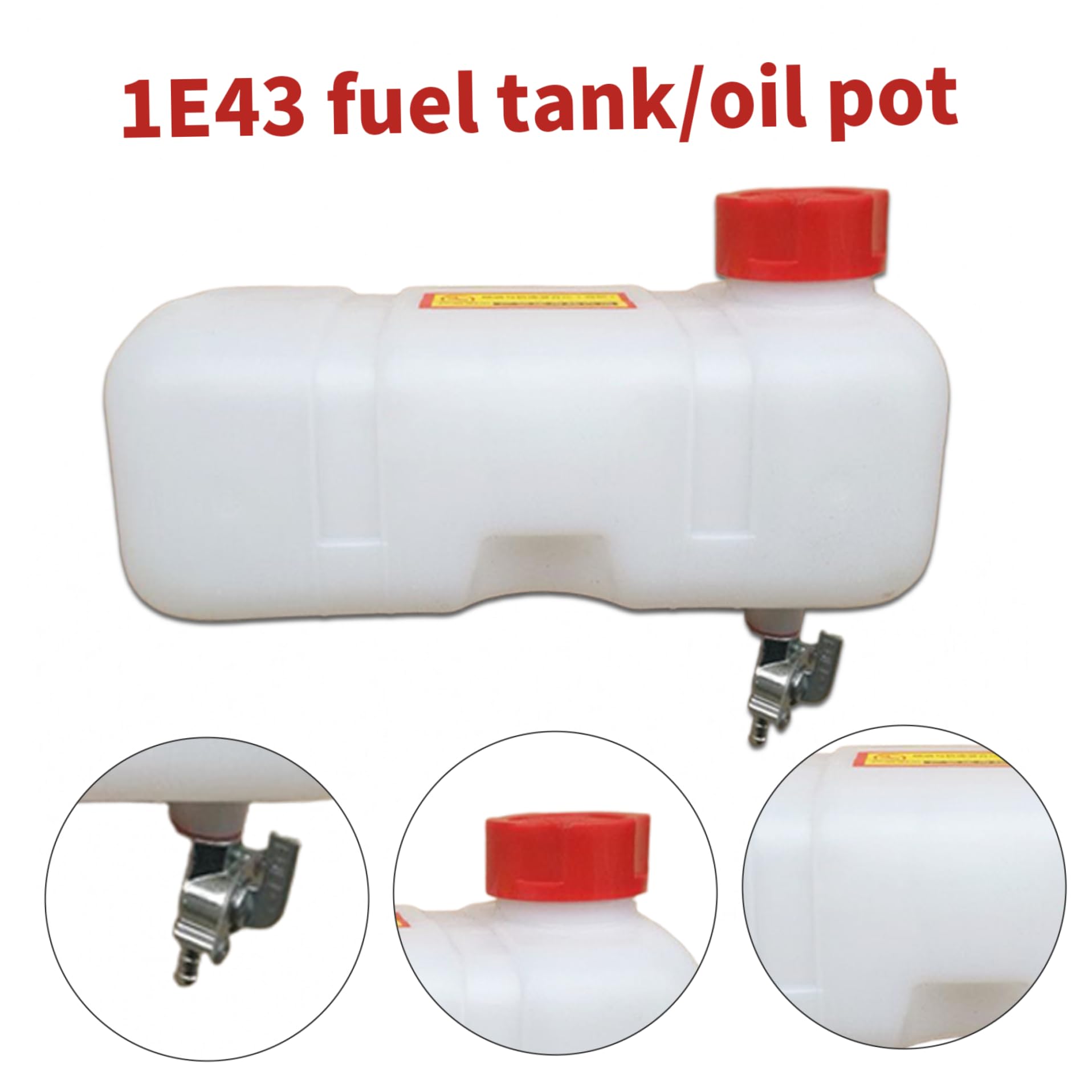 Serbatoio dell'acqua e carburante con tubo dell'olio e ugello per tosaerba, bianco