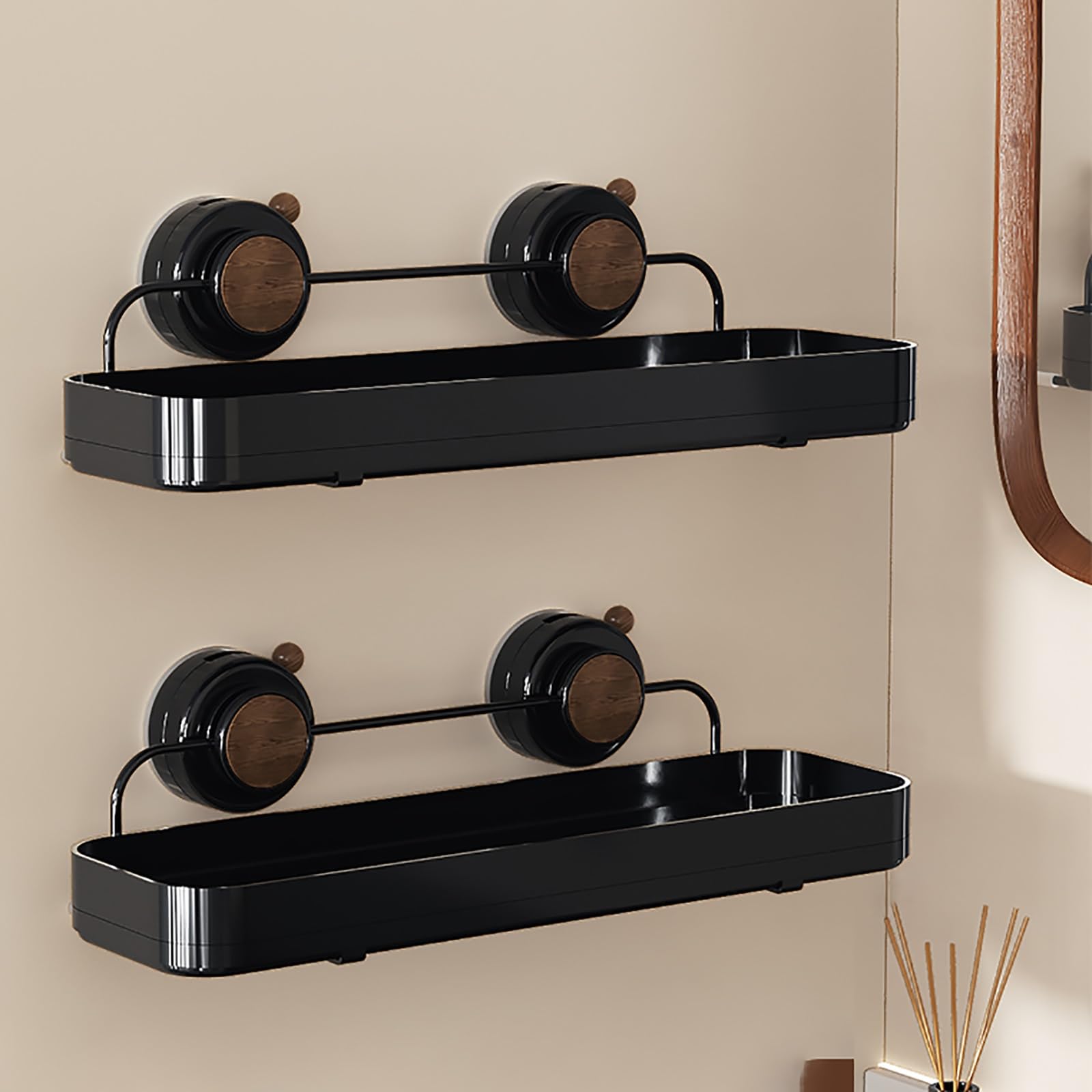 HTLTGBAM Retro Style Bathroom Organizer No-Punch Wall Shower Caddy with Removable Suction Cup Drainage Holes Double layer