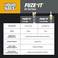 Vista 4 de Liquid Nails LN-2000, Fuze It All, 9 onzas de adhesivo para construcción de superficies, color gris, Gris, 1
