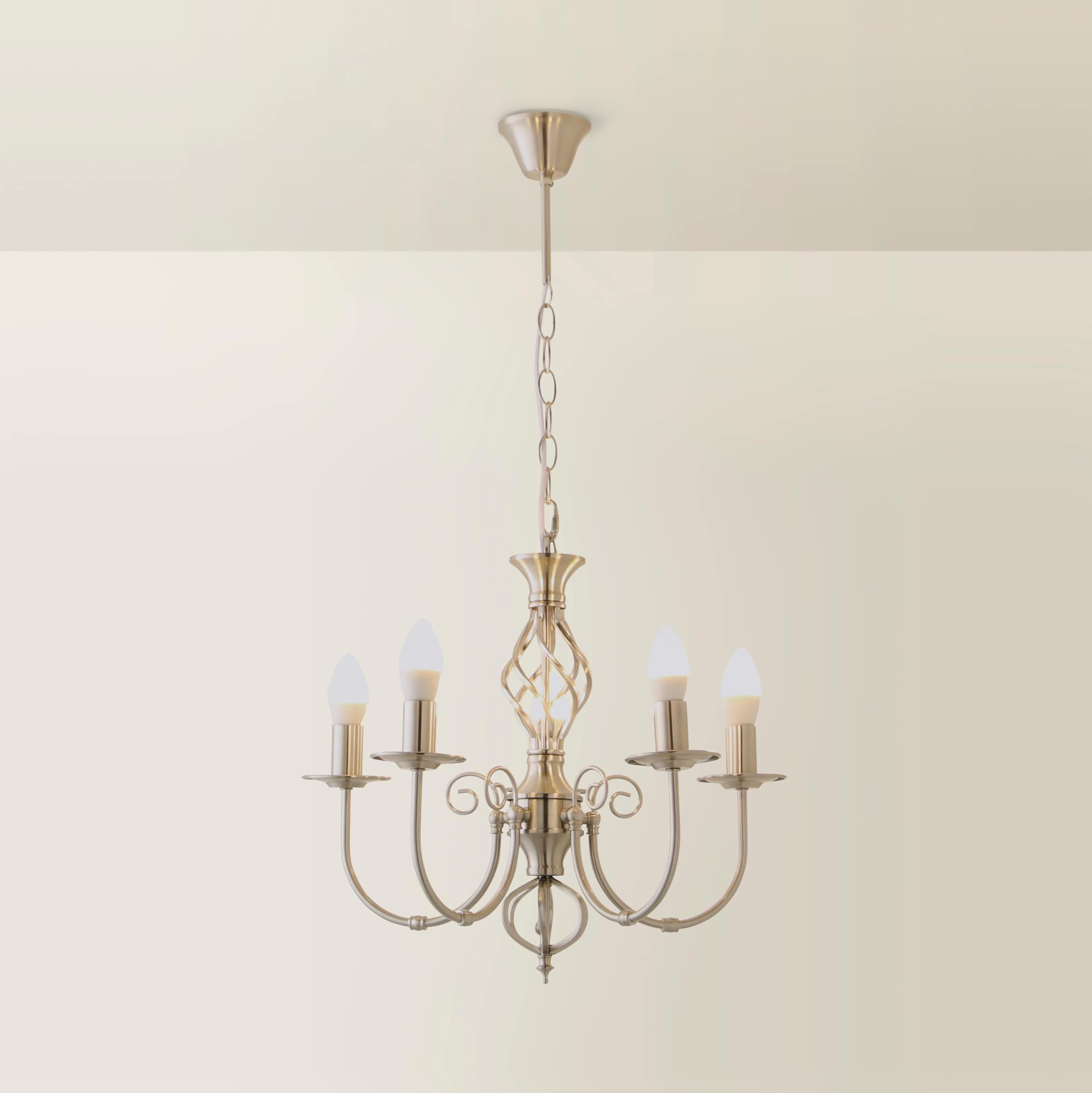 MiniSun | Traditional Style Nickel Twist 5 Way Chandelier | Chandeliers, Home Décor & Improvement Essential | Mains Wired