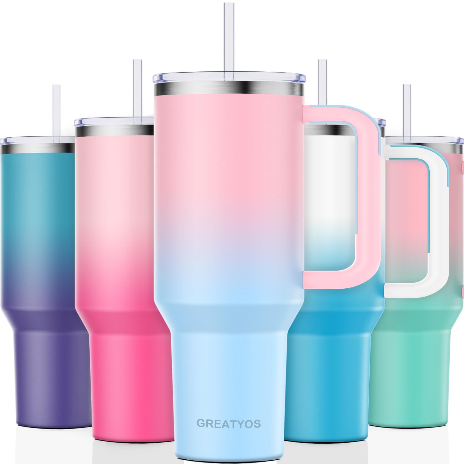 Greatyos 40 oz Tumbler with Handle and Straw Lid Insulated Tumblers Cups with Lids Straws Double Wall Vacuum Stainless Steel 40oz Tumbler Travel Mug Gifts for Men Women Him Her (Sweet Taffy)