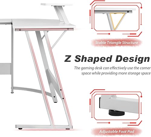 Vista 5 de PayLessHere L Shaped Desk Corner Gaming Desk Computer Desk with Large Desktop Studying and Working and Gaming for Home and Work Place,White