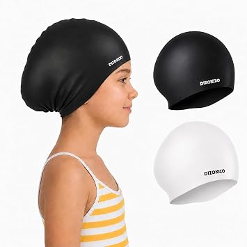 2pcs Silicone Swim Cap for Kids 6-14, Non-Slip for Girls & Boys | High Elasticity Comfortable Swimming Cap, Durable Waterproof Swim Hats for Long and Short Hair, Keep Hair Dry