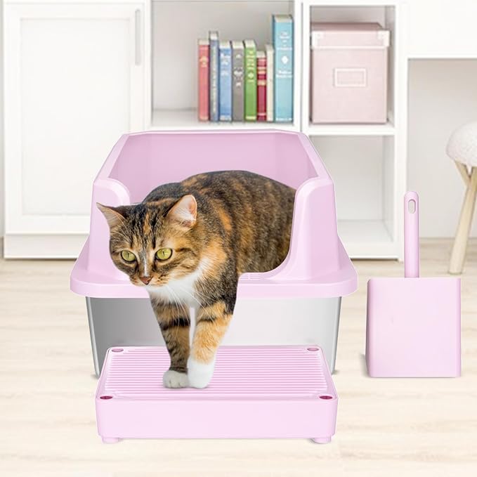 Arenero para gatos grande inoxidable rosa miniatura 7