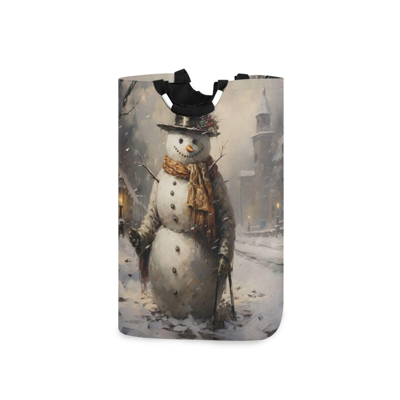 Jihqo Laundry Hamper Basket Christmas Snowman Collapsible Nursery Storage Bin Waterproof Clothing Baskets for Home Bedroom Bathroom Washing Room