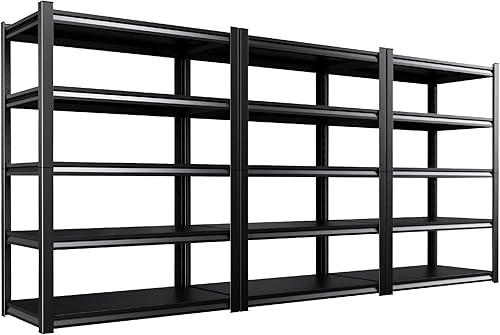 Miniatura 22 de Estantería de garaje de 71 pulgadas de alto, estantes de almacenamiento de 5 niveles, metal resistente, estante ajustable de acero para almacén,