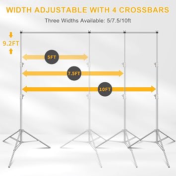 Photo Backdrop Stand Heavy Duty 8.5x10Ft Stainless Steel Support Kit | Adjustable Back Drop Stand with Clamps Clips Carry Bag, Background Support System for Photography Party Livestream Photoshoot