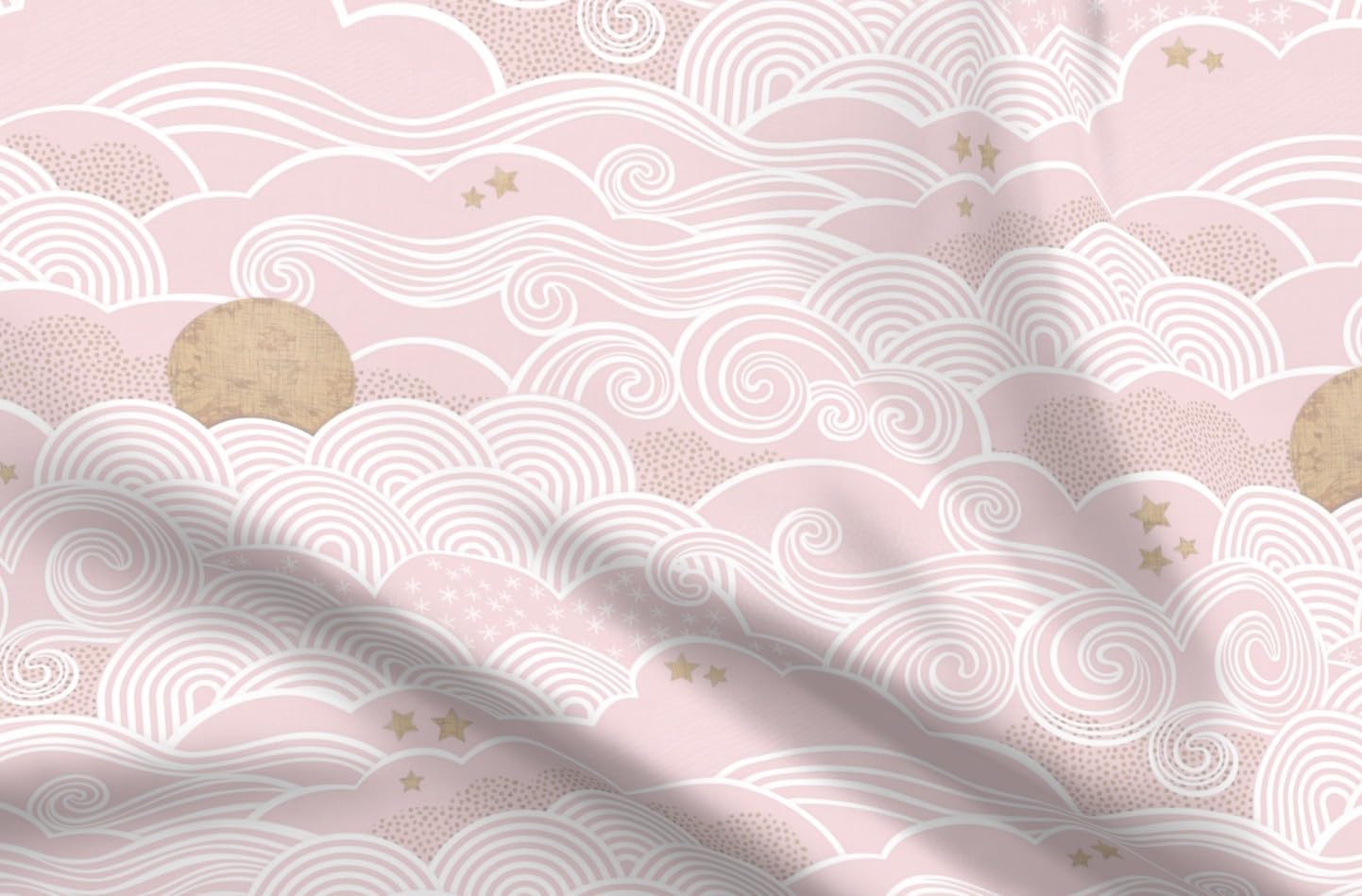 Spoonflower Fabric - Moon and Star Blush Pink Celestial Rose Quartz Soft Pastel Ight Baby Printed on Petal Cotton Fabric Fat Quarter - Sewing Quilting Apparel Crafts Decor
