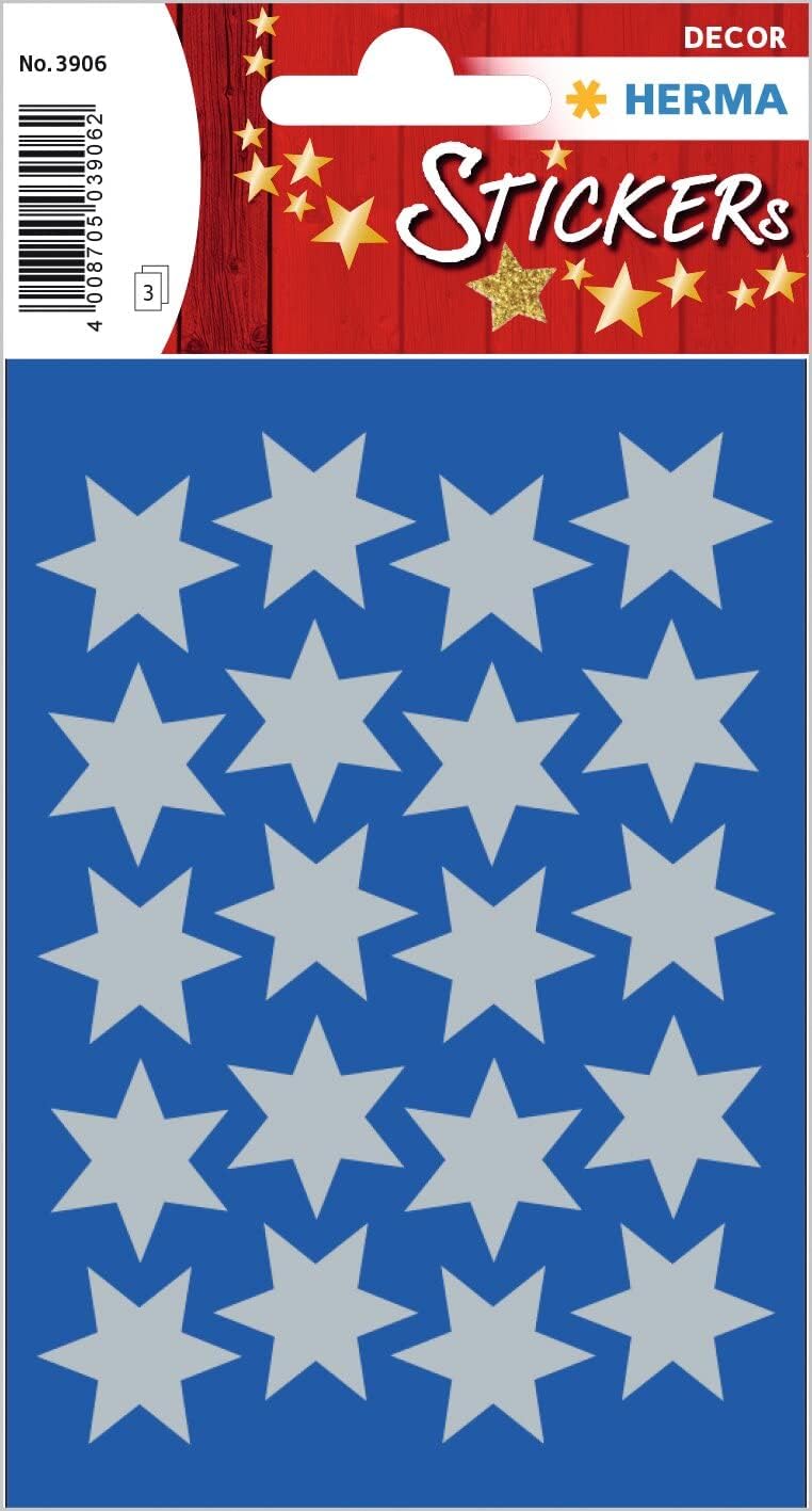 HERMA 4058 Christmas Stickers, Silver Stars 6-Pointed (Diameter 8 mm, 201 Stickers, Paper) Self-Adhesive Christmas Decoration, Permanent Adhesive Labels for Christmas, Gifts, Crafts, Advent Calendar